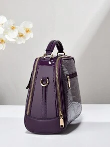 PLANEE 时尚仿皮斜挎包，女士单肩手机钱包，双拉链斜挎包，闪亮鳄鱼纹单肩包，大容量多口袋可调节肩带手提包，史上最佳母亲节礼物 - 紫色 - 查看 6