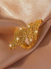 1pc Fashionable Versatile Copper Plated Open Leaf Design Ring, Women Daily Wear Jewelry Gift For Wedding - Yellow Gold - View 1