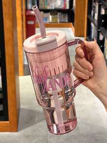 1入組1200毫升大容量塑料水杯，夏季新設計，便攜式吸管杯，適用於旅行、運動、學生、家庭和禮品 - 彩色 - 查看 13