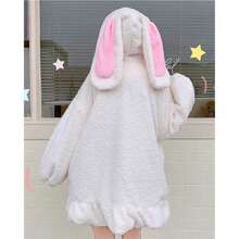 BZB Kawaii Anime Bunny Ear Hoodies For Women Sweet Lovely Fuzzy Fluffy Rabbit Sweater Tops Cosplay Jacket Coats - White - View 2
