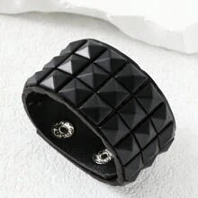 1pc Fashionable PU Polyurethane Studded Decor Bracelet For Men For Daily Decoration - Black - View 1