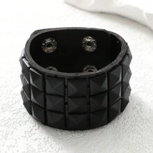 1pc Fashionable PU Polyurethane Studded Decor Bracelet For Men For Daily Decoration - Black - View 5