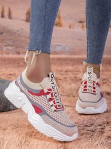 女款透氣舒適拼色戶外運動鞋