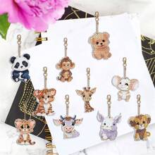 10 Stück Cartoon Tier geformter Diamant-Malerei Schlüsselanhänger Set - DIY Diamant Mosaik Rucksack Schlüsselanhänger - Bastelgeschenke für Weihnachten, Halloween, Geburtstagsfeiern