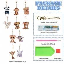10 Stück Cartoon Tier geformter Diamant-Malerei Schlüsselanhänger Set - DIY Diamant Mosaik Rucksack Schlüsselanhänger - Bastelgeschenke für Weihnachten, Halloween, Geburtstagsfeiern