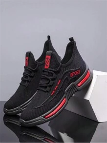 Zapatillas con Cordones para Hombre, Tenis Cómodos Transpirables Para Correr Para Hombre Zapatillas de deporte para hombre con hoja de tenis para caminar, apatillas de Malla Casuales para Hombre,Zapatillas con Cordones de Punto,Zapatos deportivos para hombres cómodos y transpirables Zapatos de carrera de malla nueva Zapatos casuales de lona Zapatos coreanos versátiles y de moda para hombresZapatillas Deportivas Modernas, Zapatillas Informales, Zapatillas para Correr o para Caminar. Malla Ligera Antideslizante con Cordones y Amortiguación Zapatillas Deportivas Transpirables. - Rojo - Ver 2