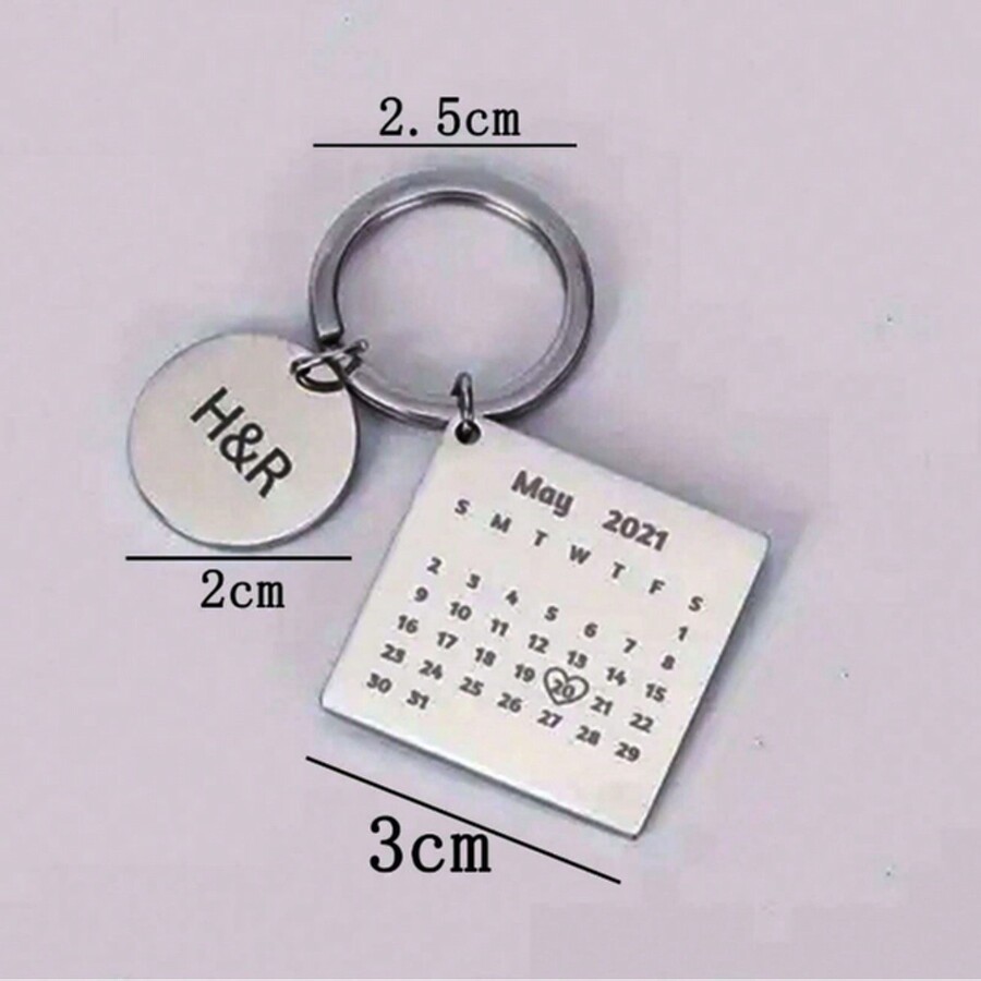 1pc Personalized Couples Calendar Keychain, Engraved Calendar Keychain