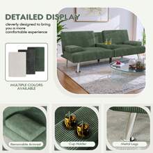 Rankok Futon Corduroy Fabric Upholstered Convertible Folding Recliner Sofa Bed - 綠色 - 查看 4