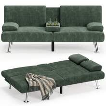 Rankok Futon Corduroy Fabric Upholstered Convertible Folding Recliner Sofa Bed - 綠色 - 查看 2