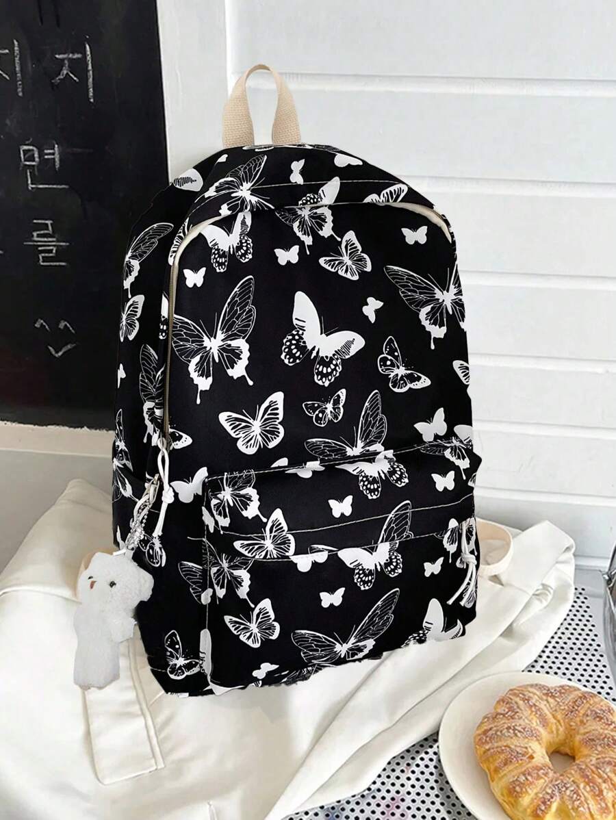 Versatile Small Butterfly Backpack, Full Body Butterfly Pattern Backpack, Zipper Fashion Backpack, Travel Avant-Garde Daypack, Perfect Gift For Anniversary Celebrations, School Events,  Student And Back To School Beautiful Gift - Black - View 1