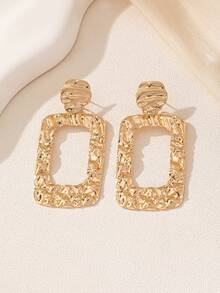 1pair Fashionable Hollow Geometric Texture Concave-Convex Minimalist All-Match Ear Studs - Gold - View 3