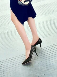 2024 New Women's Black High Heels, Comfortable & Sturdy, Punk Pointed Toe Shoes, Suitable For Work In Spring And Autumn, Plus Size Up To US 12