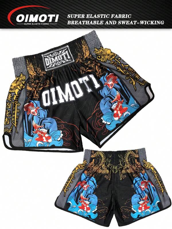 OIMOTI Pantalones cortos tipo boxer de corte holgado con diseño de carpa estilo chino, pantalones deportivos elásticos de estilo novio para fitness, kickboxing y MMA