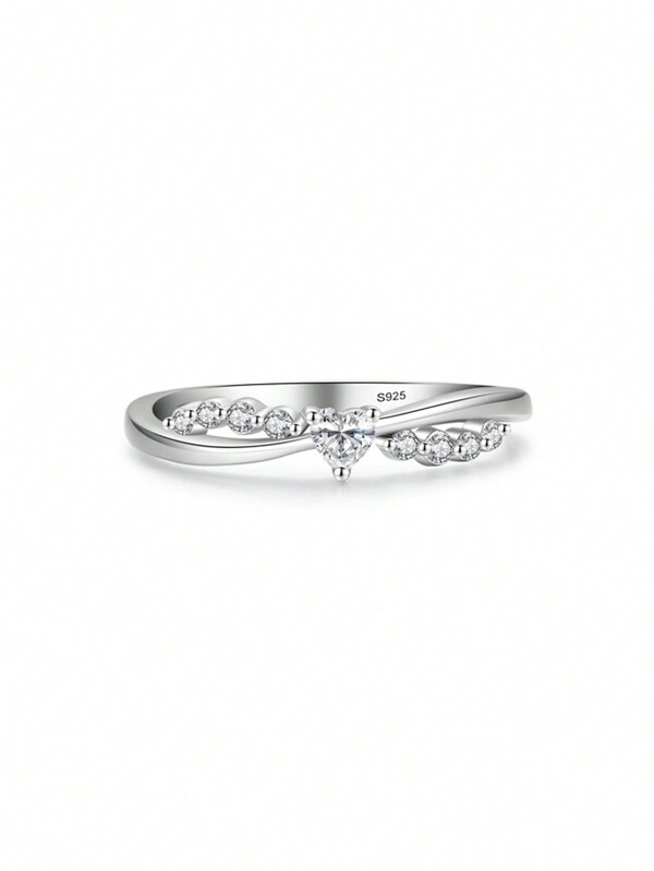 1 pieza Anillo de bodas de plata de ley 925 con forma de corazón retorcido con circonita cúbica para mujer, anillo de novia/fiesta/compromiso, regalos de joyería fina para San Valentín