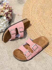 Fashionable Buckle Flat Cork Slippers, Leisure & Beach Style Summer Unisex Outdoor Casual Open Toe Sandals - Pink - View 7