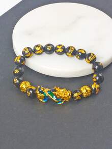 EmbraceNature 1入組男女手鐲，風水貔貅吉祥手鐲，金色貔貅財富及好運交替手鏈，風水貔貅手鏈，10MM天然虎眼黑曜石珠寶手鏈男女財富好運佛家手鐲，男女風水貔貅手鐲，金色貔貅財富及好運交替手鏈 - 彩色 - 查看 4