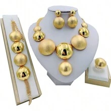 4pcs/Set Dubai Gold Color Copper Women's Jewelry Sets Wedding Earrings Luxury  African Bridal Necklace Earrings Bracelet Ring