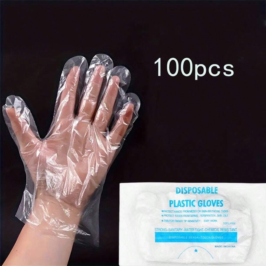 100pcs/Set, Multi-Purpose Disposable Gloves, Suitable For Cooking, Food Preparation, And Food Service, Catering Gloves, For Home And Restaurant Use, Hair Dyeing Gloves, Cleaning Supplies, Household Gadgets, Christmas Supplies Camping - White - View 1
