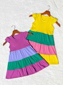 Shein Kids Vestido 3 Marias Manga Japonesa para meninas 100% Algodão 2 a 8 anos - Multicolorido - Visão 5
