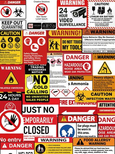 75入組警告標誌塗鴉貼紙，防水PVC裝飾行李吉他水杯手機殼筆記本電腦日記DIY剪貼簿材料，禮物貼花