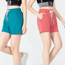 2 pezzi Pantaloncini atletici colorati estivi da donna, pantaloncini sportivi e casual traspiranti da donna, pantaloncini boxer da jogger