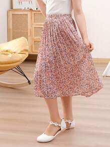 GORLYA Tween Mädchen Bohemian Chiffon Plissee A-Linie Swing Maxirock, elastischer Bund, geeignet für Freizeitausflüge, Shopping, Spaziergänge, den Schulanfang, Abendessen, Partys usw.