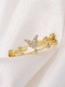 1pc Simple Butterfly Shaped Fashionable Ring, Micro-Inlaid With Cubic Zirconia, Double-Layer Geometric Open Design, Adjustable, Suitable For Teenagers' Daily Wear - one-size - View 4