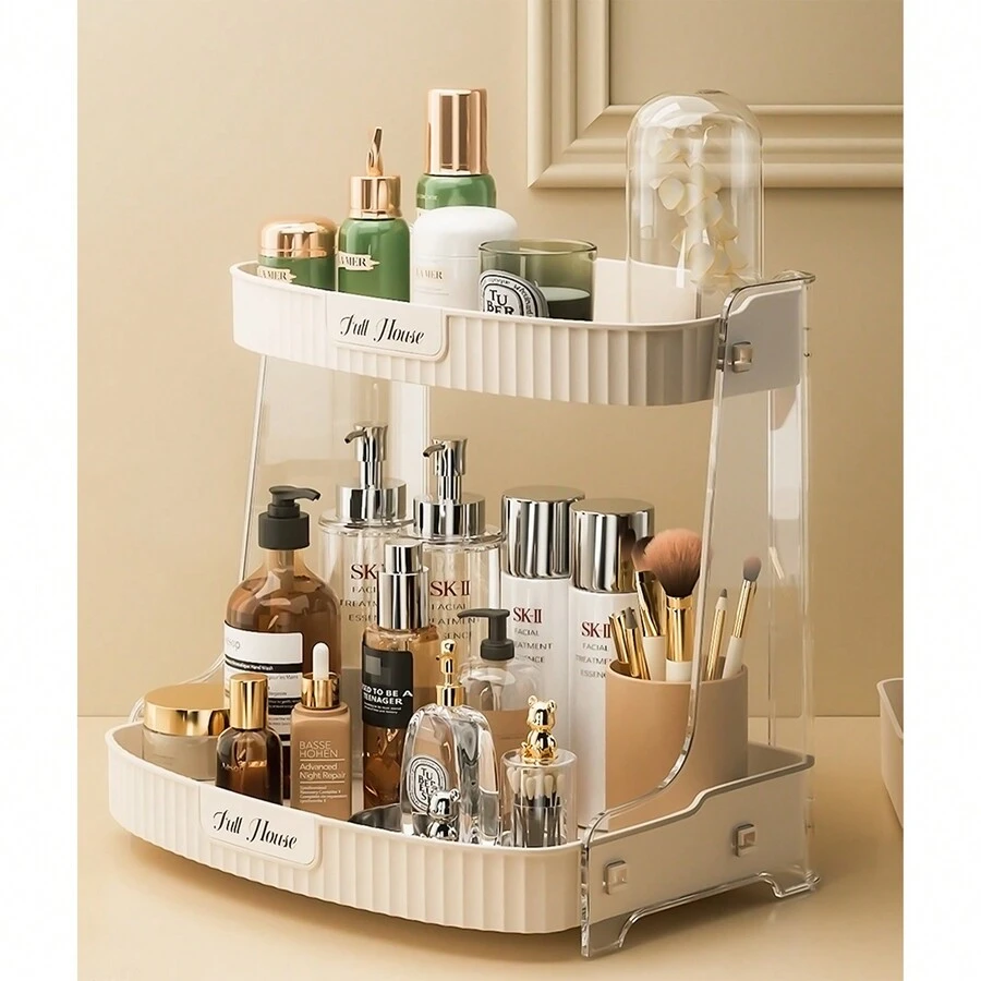 VNIMTI Skincare Organiser 2 Tier/3 Tier, Rotating Makeup Organiser, Large Capacity Cosmetics Organiser, Make Up Storage Perfume Organiser For Bathroon, Dressing Table, Vanity, Countertop - Beige - View 1