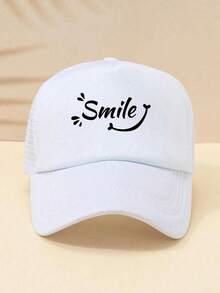 1件微笑圖案印花棒球帽，遮陽帽 - 白色 - 查看 1