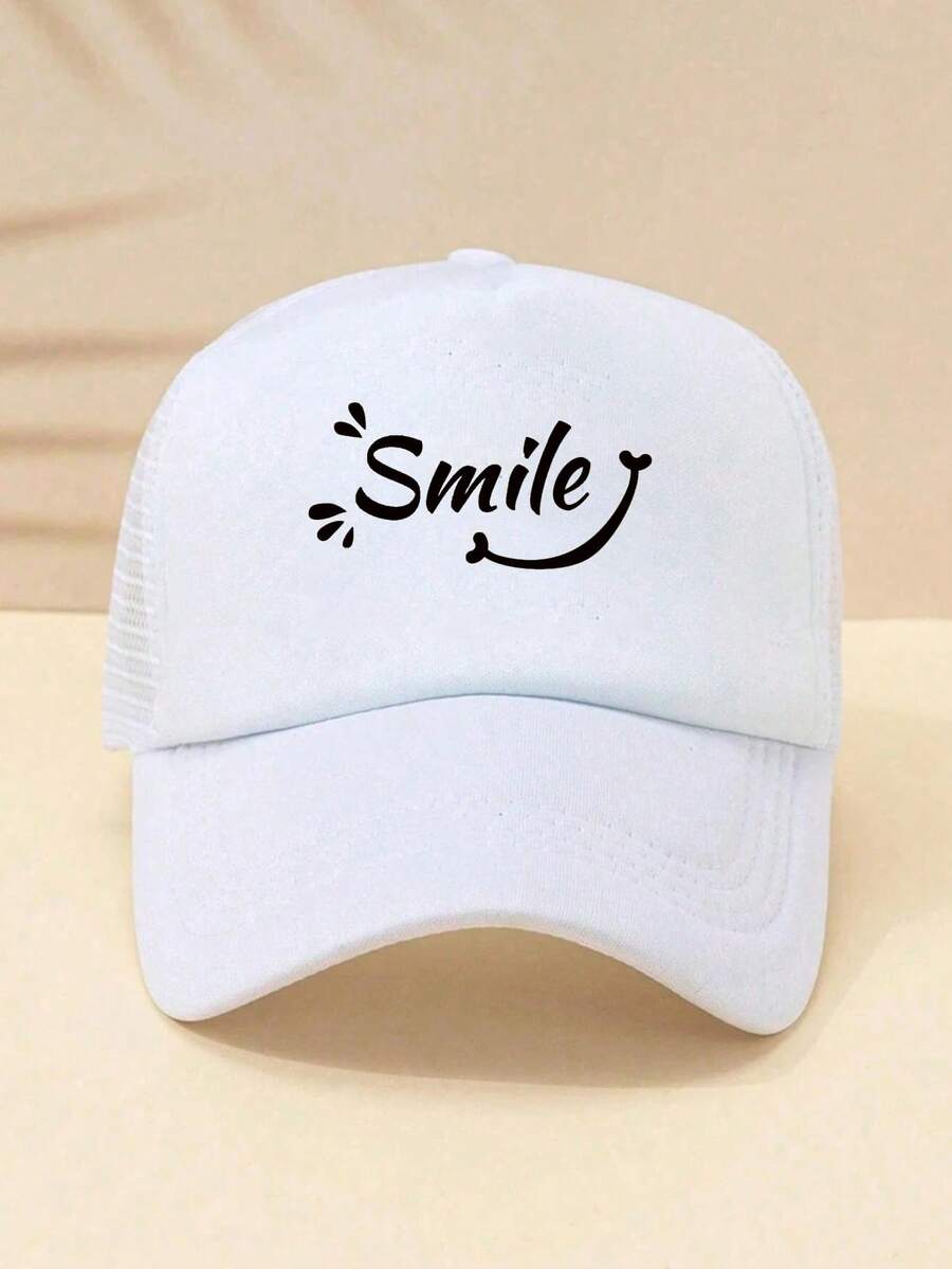 1件微笑圖案印花棒球帽，遮陽帽 - 白色 - 查看 1