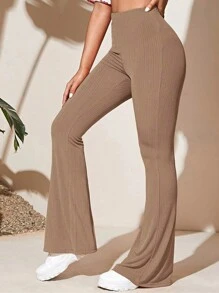 Pantalones Mujer Dama Acampanados Casual Pants Elegante Moda - Caqui - Ver 1