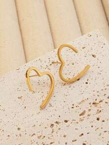 3 件套简约优雅不对称开放式心形 18K 镀金不锈钢项链和耳环，适合女性在聚会或度假时佩戴，或作为情人节礼物 - 金黃色 - 查看 3