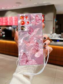 New Butterfly Printed Clear Phone Case With Attached Transparent Hand Strap, Shockproof, Compatible With IPhone 15, IPhone 15 Promax, Apple P13, P14, P11, XS, XR, 78P, 78GES2, Samsung A50, A12, A32, A52, A72, A51, A21S, A13, A14, S20FE, Xiaomi Redmi 11, Youth Edition, 12 Pro, 12/12X, Note 11, 9a, 9c, Polox3nfc, Redmi 10, Redmi 9, Note 9, 12c, Note 11 Pro, Redmi 10c, Note 8 Pro Phone Case Cover