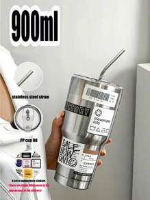 1 chiếc 30,43oz Cốc đựng đá dung tích lớn di động đơn giản có ống hút, cốc cách nhiệt bằng thép không gỉ màu trơn cho xe hơi cốc cà phê đồ dùng học tập trở lại trường - Nhiều màu - Xem 8