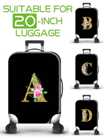 金色字母玫瑰，个性化数码印花图案，生产工艺升级，整体弹力装订工艺，加厚弹力面料，可水洗，行李箱保护套，行李箱保护套，行李箱防尘罩，行李箱防尘罩，非常适合出差，旅行，行李托运，适用于18-32英寸箱子。学校用书包，学校配件，学校用品