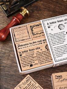 8入組復古風格木製印章套裝，藝術手寫設計，英文遠足記錄系列，適用於日記，剪貼簿，卡片和多功能裝飾 - 理想生活 - 查看 11