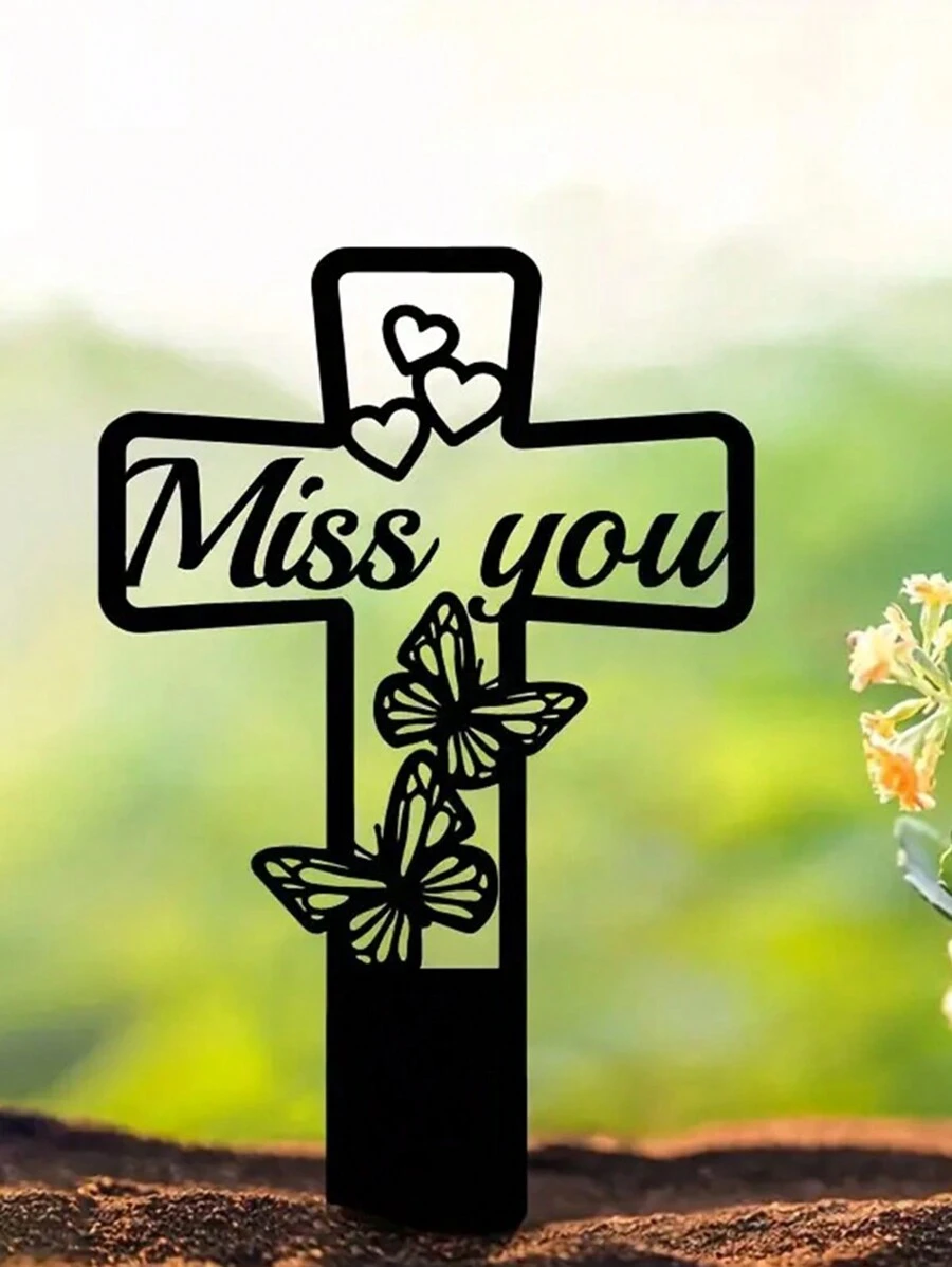 1pc Iron Butterfly Memorial Plaque Decoration, Garden Stake Sign, Commemorative Family Sign, Outdoor Yard Or Grave Decoration