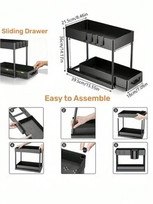1 件厨房储物架，多功能浴室水槽下收纳架，水槽下推拉抽屉，滑动橱柜抽屉收纳架，用于日常用品、季节、零食、化妆品、书籍的储物架，适用于家庭、厨房、浴室、客厅、食品储存、储物、厨房收纳、厨房用品、房间装饰、家居装饰。 - 彩色 - 查看 3