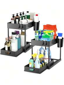 1 件厨房储物架，多功能浴室水槽下收纳架，水槽下推拉抽屉，滑动橱柜抽屉收纳架，用于日常用品、季节、零食、化妆品、书籍的储物架，适用于家庭、厨房、浴室、客厅、食品储存、储物、厨房收纳、厨房用品、房间装饰、家居装饰。 - 彩色 - 查看 5