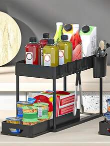 1 件厨房储物架，多功能浴室水槽下收纳架，水槽下推拉抽屉，滑动橱柜抽屉收纳架，用于日常用品、季节、零食、化妆品、书籍的储物架，适用于家庭、厨房、浴室、客厅、食品储存、储物、厨房收纳、厨房用品、房间装饰、家居装饰。 - 彩色 - 查看 1