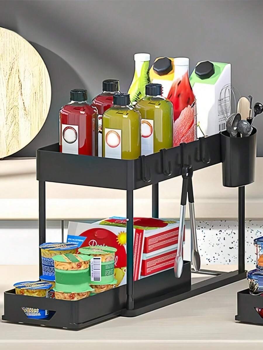 1 件厨房储物架，多功能浴室水槽下收纳架，水槽下推拉抽屉，滑动橱柜抽屉收纳架，用于日常用品、季节、零食、化妆品、书籍的储物架，适用于家庭、厨房、浴室、客厅、食品储存、储物、厨房收纳、厨房用品、房间装饰、家居装饰。 - 彩色 - 查看 1