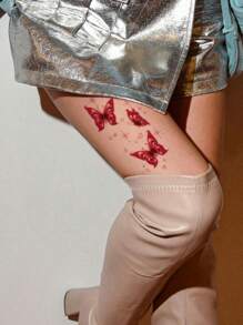 1入組暫時性紋身貼紙，大紅花和蝴蝶圖案，時尚潮流人士的理想選擇