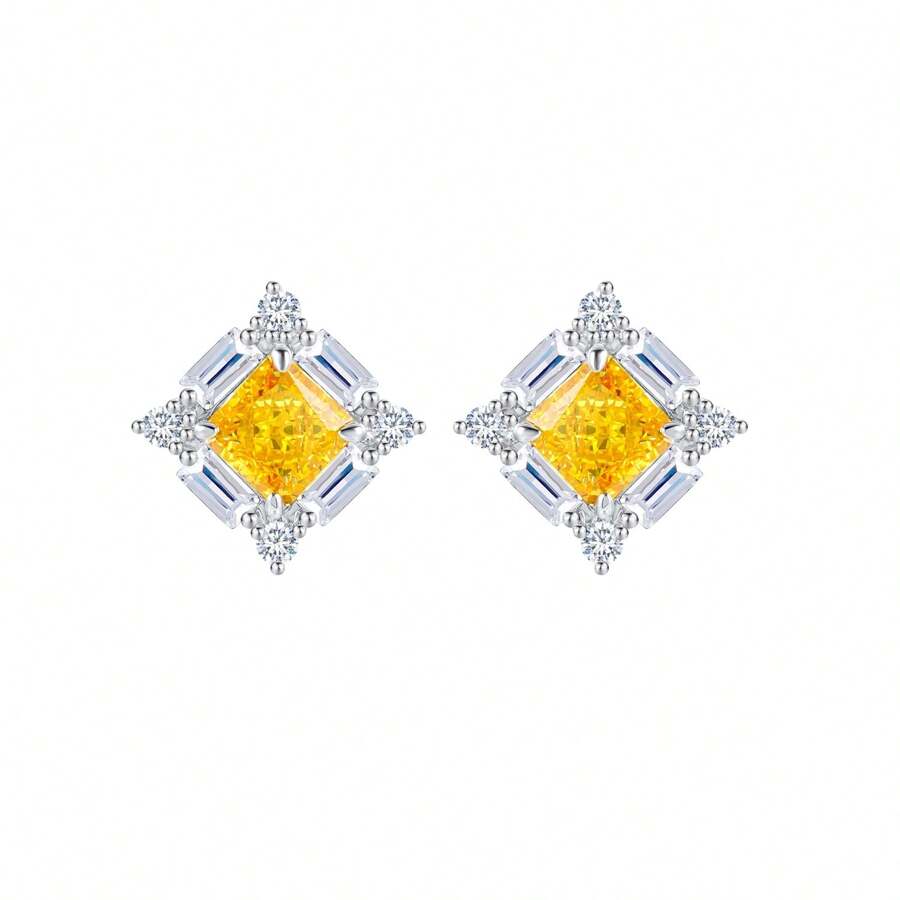 Elegantes pendientes de zirconia cúbica chapada en platino de latón
