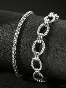 Aomogo 2 Pezzi Hip-Hop e alla moda Braccialetto a catena robusto unisex in acciaio inossidabile, adatti all'uso quotidiano