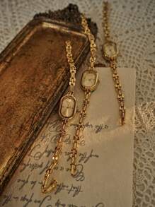 1 New Gold Bracelet Ladies Watch Retro Luxury Fashion Simple Elegant Light Luxury Elegant Versatile Watch Female Quartz Watch Suitable For Daily Wear, Dinner And Other Occasions To Decorate The Wrist