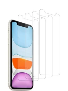 4 件装高清钢化玻璃屏幕保护膜，适用于 、强化钢化玻璃保护、设备友好、超耐用、超坚韧玻璃、增强清晰度防眩光膜、电镀高清防爆防指纹防油、高铝玻璃无边超薄保护膜、光滑保护膜 - 防碎硬包装