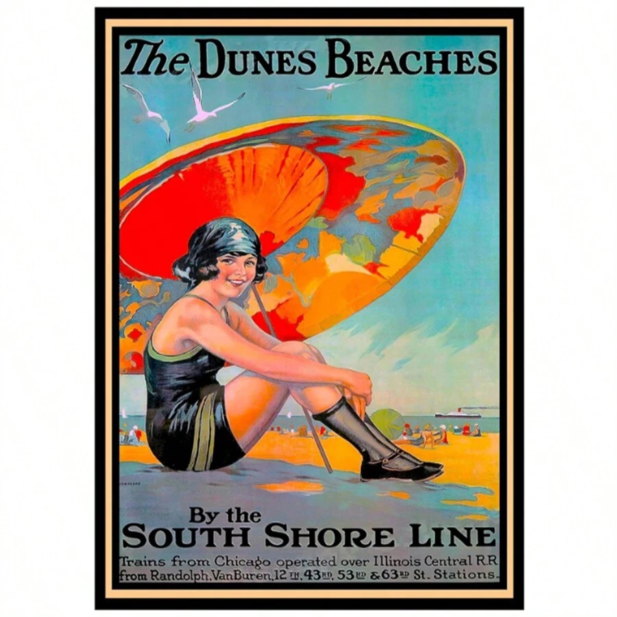 1 张无框海报大师复古旅行海报 - 复古沙丘海滩印刷品 - 南岸线条艺术 - 送给他、她、旅行情侣的礼物 - 适合家庭、办公室、卧室、海滨别墅的装饰 - 彩色 - 查看 1