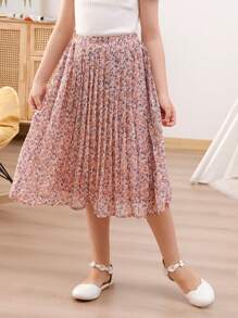 GORLYA Tween Mädchen Bohemian Chiffon Plissee A-Linie Swing Maxirock, elastischer Bund, geeignet für Freizeitausflüge, Shopping, Spaziergänge, den Schulanfang, Abendessen, Partys usw.