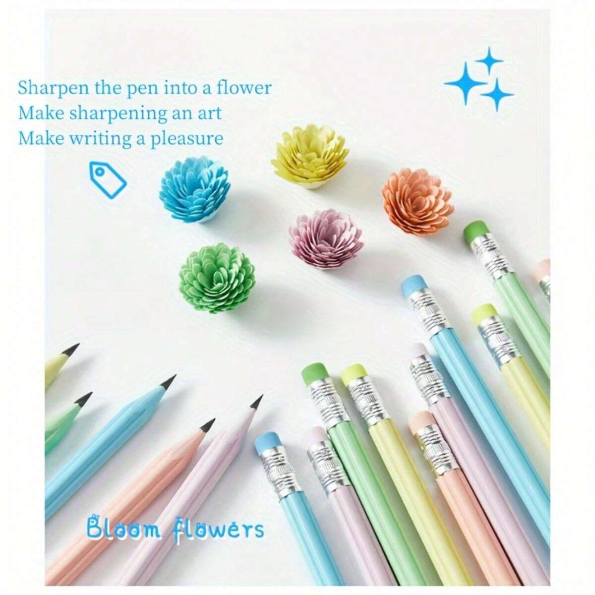 Flower Shaped Pencil Stem Lead Pencils [15 Pencils With 2 Pencil