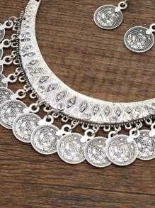 3pcs/Set Versatile Punk Style Jewelry Set For Women, Includes Coin Fringe  Necklace And Earrings - Antique Silver - View 4
